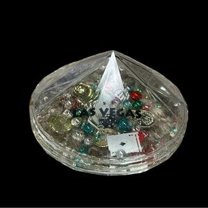 VTG Y2K Las Vegas Snow Globe Paperweight Casino Dice Cards Dollars 3.5" x 2"